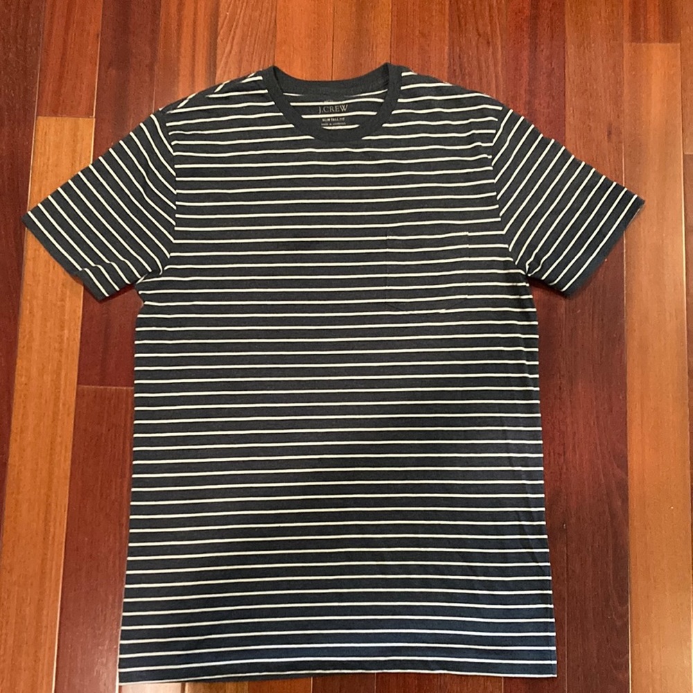 Mens J-Crew Striped Blue And White Pocket T-Shirt Medium Tall Slim Never Worn